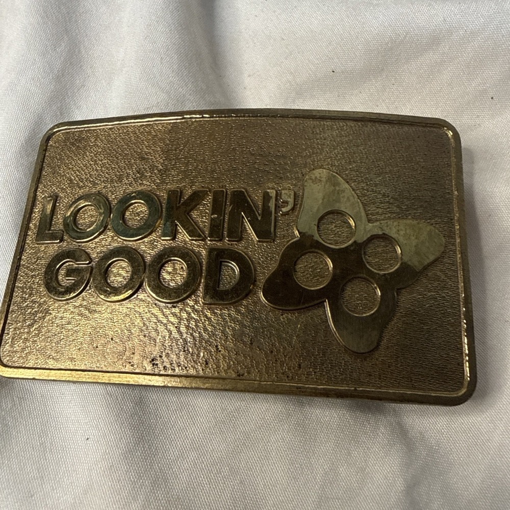VTG 1976 PFM Sales Promo Looking Good 3D Butterfly Brass Belt Buckle Hippy Boho